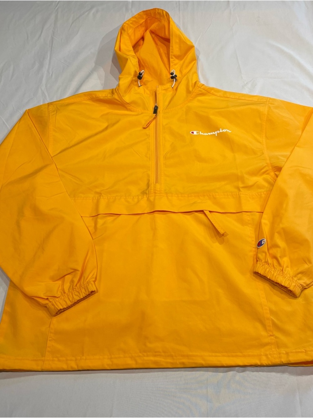 Champion Mens Packable Anorak Windbreaker Half Zip Jacket Yellow Size M